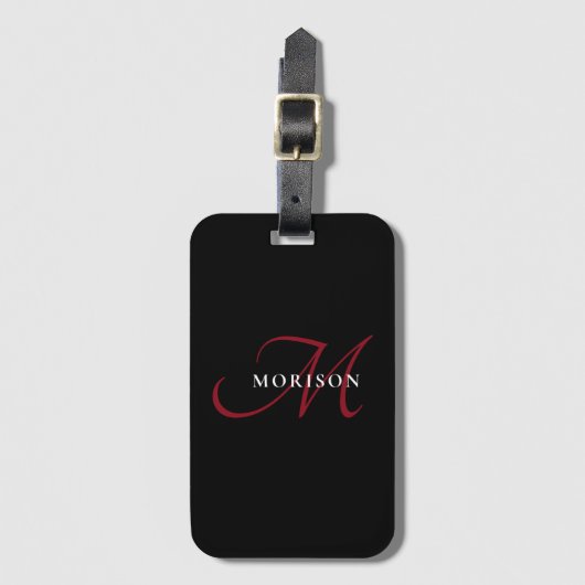 Elegant modern zwart-zwart-witmonogram bagagelabel (Voorkant (verticaal))