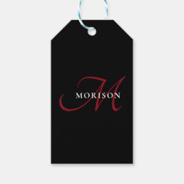 Elegant modern zwart-zwart-witmonogram cadeaulabel
