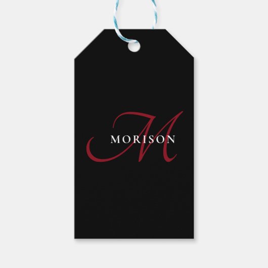 Elegant modern zwart-zwart-witmonogram cadeaulabel (Voorkant)