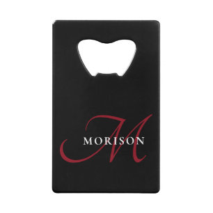 Elegant modern zwart-zwart-witmonogram creditkaart flessenopener