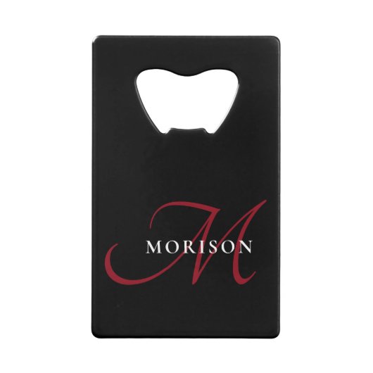 Elegant modern zwart-zwart-witmonogram creditkaart flessenopener (Voorkant)