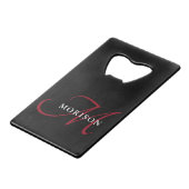 Elegant modern zwart-zwart-witmonogram creditkaart flessenopener (Achterkant Gekanteld)