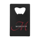 Elegant modern zwart-zwart-witmonogram creditkaart flessenopener (Achterkant)