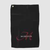 Elegant modern zwart-zwart-witmonogram golfhanddoek (Voorkant)