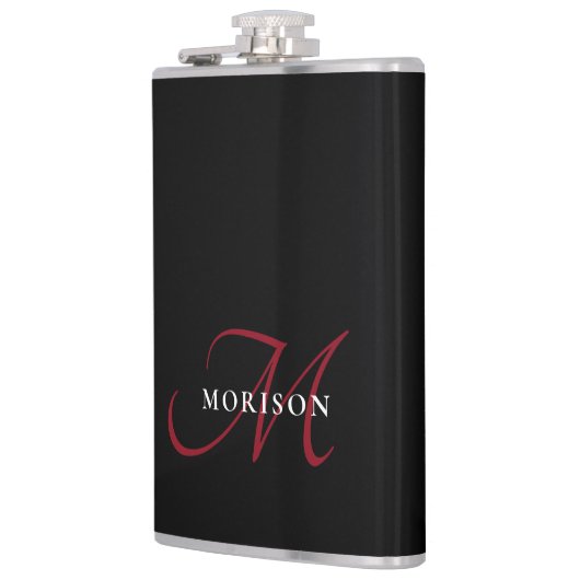 Elegant modern zwart-zwart-witmonogram heupfles (Links)