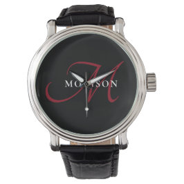 Elegant modern zwart-zwart-witmonogram horloge