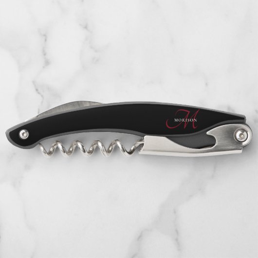 Elegant modern zwart-zwart-witmonogram kurkentrekker (Achterkant)