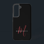 Elegant modern zwart-zwart-witmonogram samsung galaxy hoesje<br><div class="desc">Elegant modern zwart zwart-rood-Script Monogram telefoontas. Een elegant rood manuscriptmonogram dat met een schone witte san-serif doopvont wordt gecombineerd maakt voor een hedendaagse blik.</div>