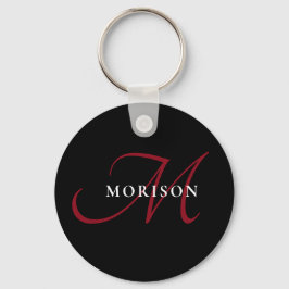 Elegant modern zwart-zwart-witmonogram sleutelhanger