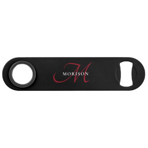 Elegant modern zwart-zwart-witmonogram speed flessenopener