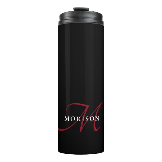 Elegant modern zwart-zwart-witmonogram thermosbeker (Voorkant)