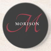 Elegant modern zwart-zwart-witmonogram zandsteen onderzetter (Voorkant)