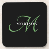 Elegant modern zwart-zwart zwart-witmonogram bier onderzetter (Voorkant)