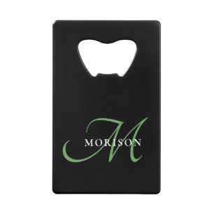 Elegant modern zwart-zwart zwart-witmonogram creditkaart flessenopener