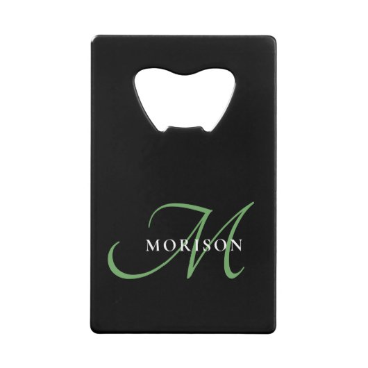Elegant modern zwart-zwart zwart-witmonogram creditkaart flessenopener (Voorkant)