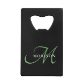 Elegant modern zwart-zwart zwart-witmonogram creditkaart flessenopener (Achterkant)