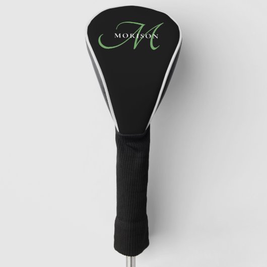Elegant modern zwart-zwart zwart-witmonogram golfheadcover (Voorkant)