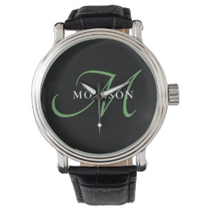 Elegant modern zwart-zwart zwart-witmonogram horloge