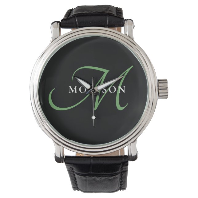 Elegant modern zwart-zwart zwart-witmonogram horloge (Voorkant)