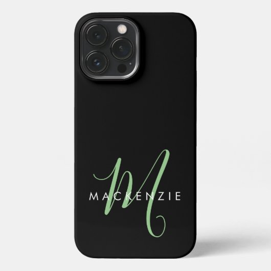 Elegant modern zwart-zwart zwart-witmonogram iPhone hoesje (Achterkant)