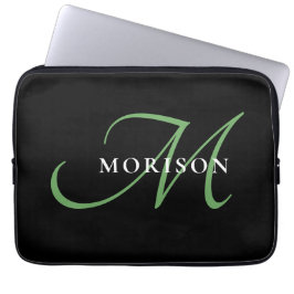 Elegant modern zwart-zwart zwart-witmonogram laptop sleeve