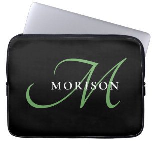 Elegant modern zwart-zwart zwart-witmonogram laptop sleeve