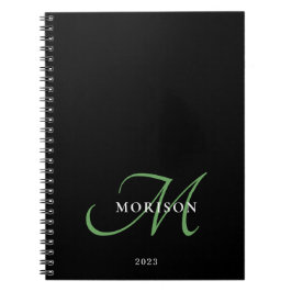 Elegant modern zwart-zwart zwart-witmonogram notitieboek