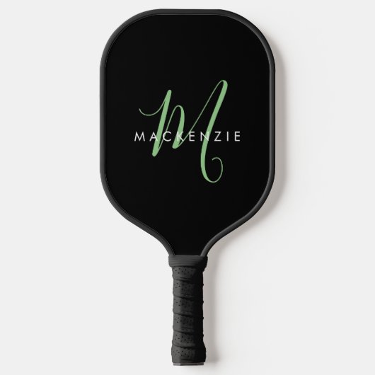 Elegant modern zwart-zwart zwart-witmonogram pickleball paddle (Voorkant)