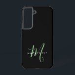 Elegant modern zwart-zwart zwart-witmonogram samsung galaxy hoesje<br><div class="desc">Elegant Modern Black Green Script Monogram Phone Case. Een elegant groen manuscriptmonogram dat met een schone witte san-serif doopvont wordt gecombineerd maakt voor een hedendaagse blik.</div>