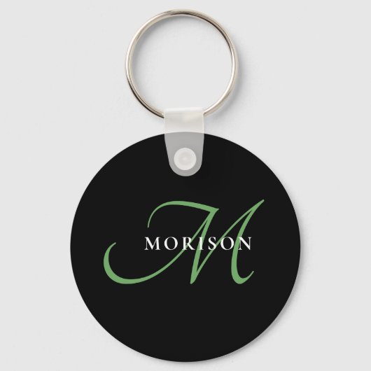Elegant modern zwart-zwart zwart-witmonogram sleutelhanger (Voorkant)