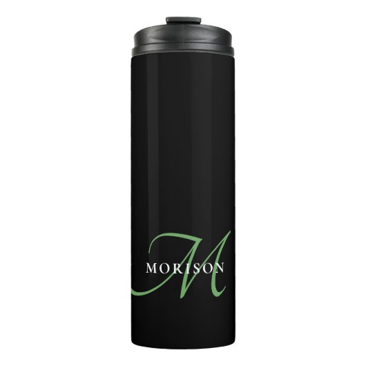 Elegant modern zwart-zwart zwart-witmonogram thermosbeker (Voorkant)