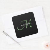 Elegant modern zwart-zwart zwart-witmonogram vierkante sticker (Envelop)