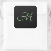 Elegant modern zwart-zwart zwart-witmonogram vierkante sticker (Tas)