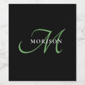 Elegant modern zwart-zwart zwart-witmonogram wijn etiket (Enkel label)
