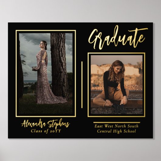 Elegant Moderne Afstuderen Manuscript Tekst Twee F Folie Afdrukken (Voorkant)