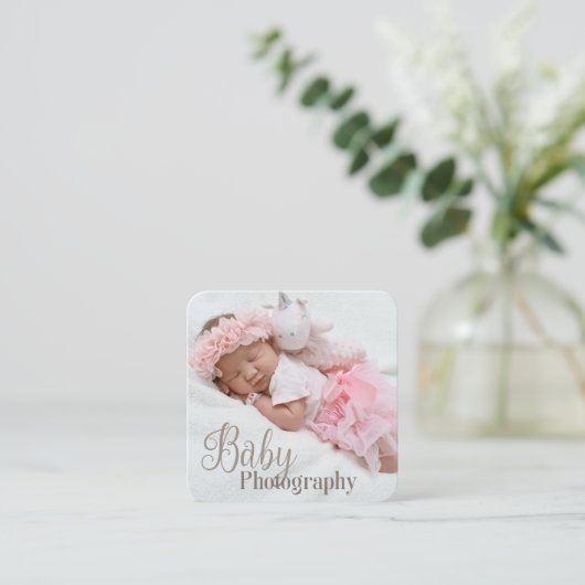 Elegant moderne Baby fotograaf voor lichte Sjabloo Vierkante Visitekaartje (Staand voorkant)