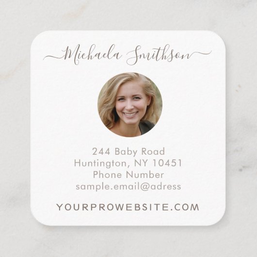 Elegant moderne Baby fotograaf voor lichte Sjabloo Vierkante Visitekaartje (Achterkant)