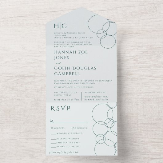 Elegant moderne belletjes Geometric Grey & Dark Bl All In One Uitnodiging (Binnen)