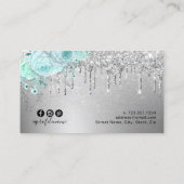 Elegant moderne bloem groene zilverwimpers visitekaartje (Achterkant)