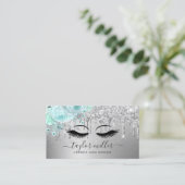 Elegant moderne bloem groene zilverwimpers visitekaartje (Staand voorkant)