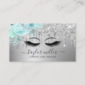 Elegant moderne bloem groene zilverwimpers visitekaartje (Voorkant)