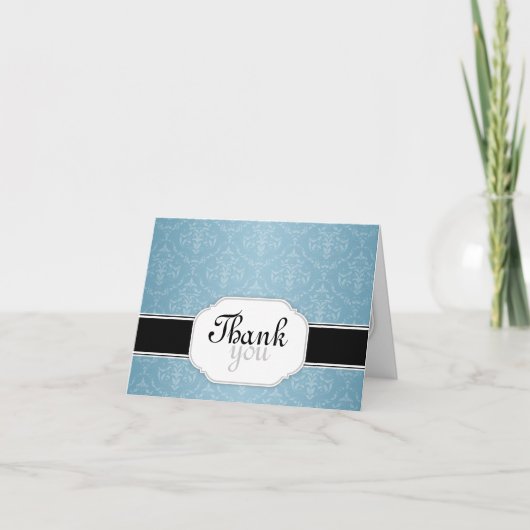 Elegant Moderne Blue Damask bedankt je kaarten (Voorkant)