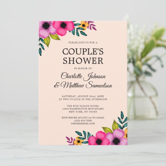 Elegant Moderne Blush Pink Floral Minimal Party  Kaart (Staand voorkant)