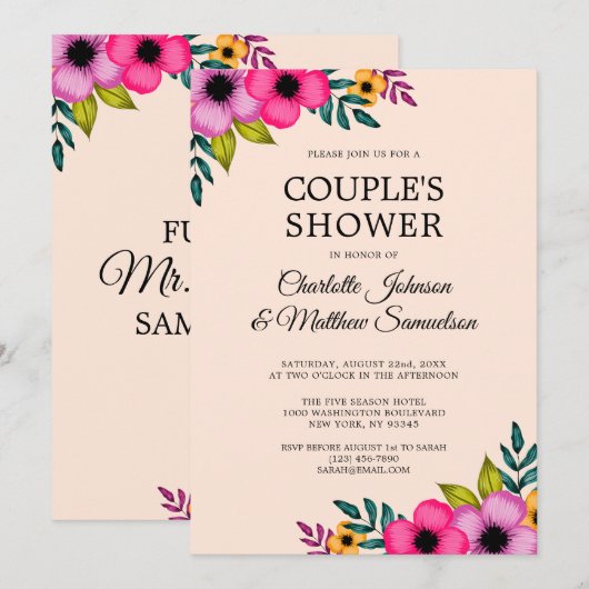 Elegant Moderne Blush Pink Floral Minimal Party Kaart (Voorkant / Achterkant)