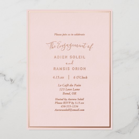 Elegant Moderne Blush Roos Gold Engagement Party Folie Uitnodiging (Voorkant)