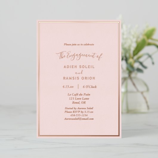 Elegant Moderne Blush Roos Gold Engagement Party Folie Uitnodiging (Staand Voorkant)