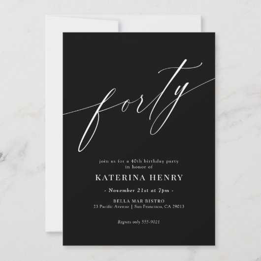 Elegant Moderne Calligrafie 40th Birthday Kaart (Voorkant)