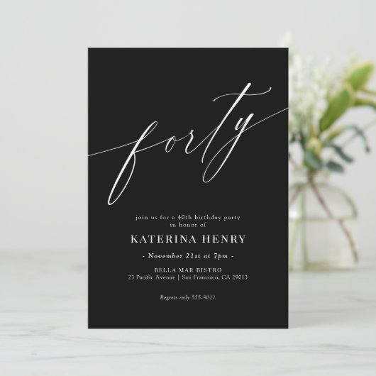 Elegant Moderne Calligrafie 40th Birthday Kaart (Staand voorkant)