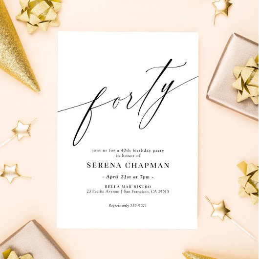 Elegant Moderne Calligrafie 40th Birthday Kaart