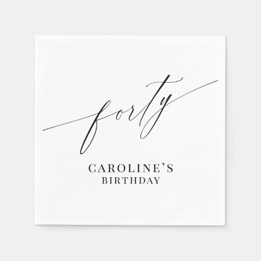Elegant Moderne Calligrafie 40th Birthday Servet (Voorkant)